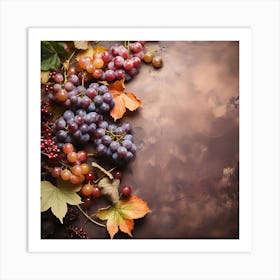 Autumn Grapes On A Brown Background 1 Art Print