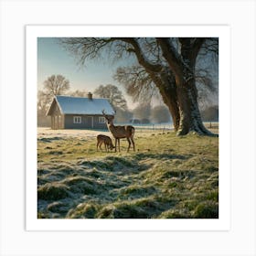 Deer In The Frost Art Print