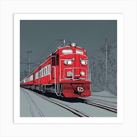 Red Train On The Tracks Art Print