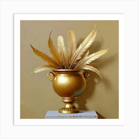 Gold Vase With Feathers 2 Art Print