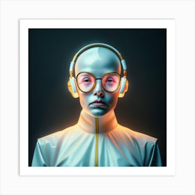 Futuristic Woman With Headphones 6 Art Print