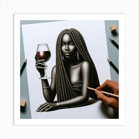 Black Girl With A Glass Of Wine Art Print