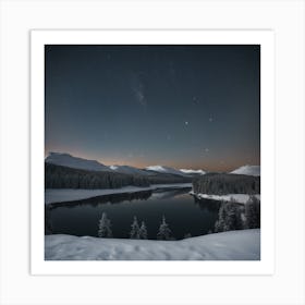 Night Sky Over Lake Art Print