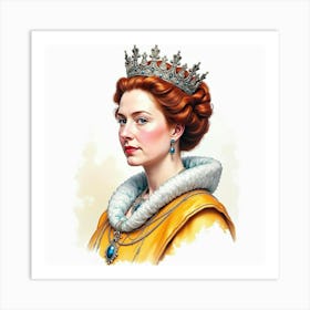 Watercolor Portrait Of Queen Elizabeth I, Vibrant And Historical 1 Art Print