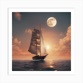 Sailing Ship At Sunset Art Print