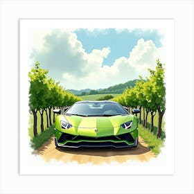 Lamborghini Centenario In A Watercolor Lush Green Vineyard 1 Art Print