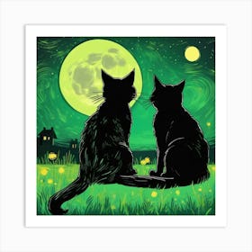 Two Cats In The Moonlight Art Print