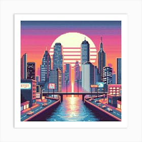 8-bit city skyline 3 Art Print