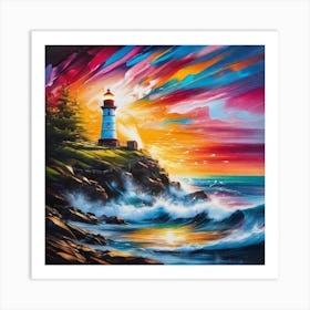 Sunset At The Lighthouse 1 Art Print