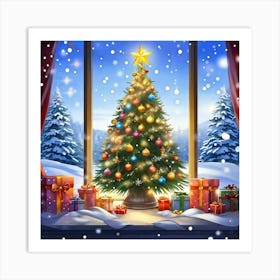 Christmas Tree In The Window 1 Art Print