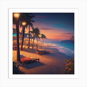 Sunset On The Beach 1 Art Print