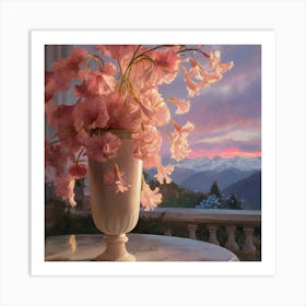 Pink Flowers In A Vase 1 Art Print