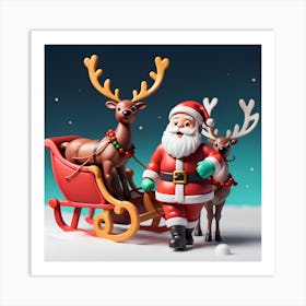 Santa Claus And Reindeer 7 Art Print