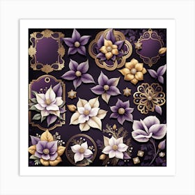 Purple And Gold Flowers Art Print