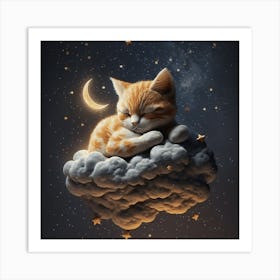 Cat Sleeping On A Cloud Art Print
