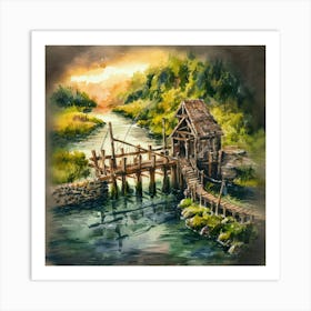 Watercolor Of A Fishing Hut Art Print