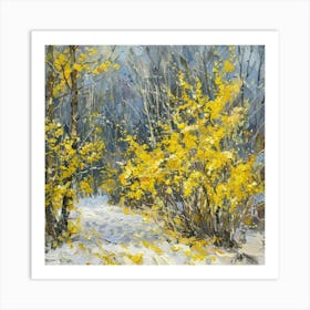 Yellow Flowers In The Snow Art Print