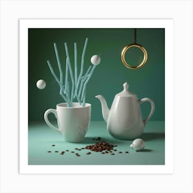 Coffee Pot And Coffee Beans Art Print