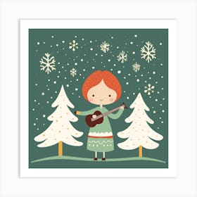 Christmas Girl With Guitar Art Print