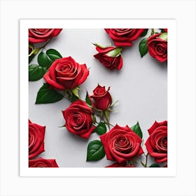 Red Roses On White Background 2 Art Print