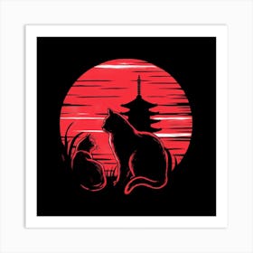 Cat And Pagoda Art Print