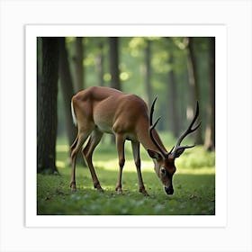 Graceful White Tailed Deer Grazing In The Forest 1 Art Print