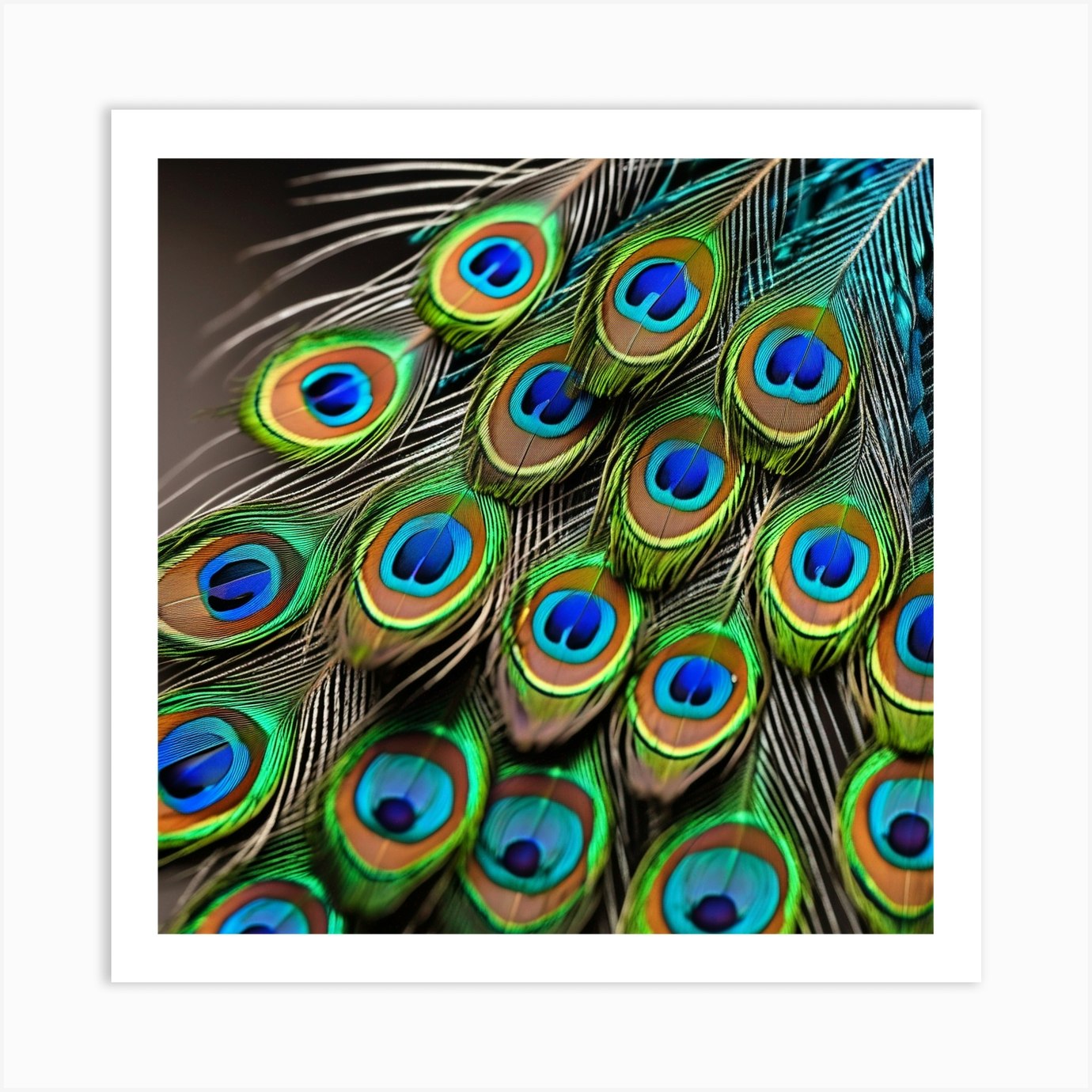 Circle with Green Peacock Feathers Art Print for Sale by