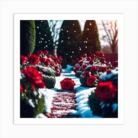 A Fallen Red Rose in the Winter Garden Art Print