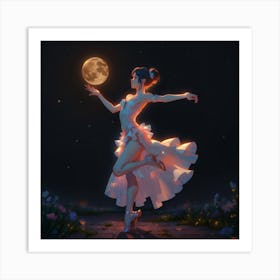 Ballerina And Moon(1) Art Print