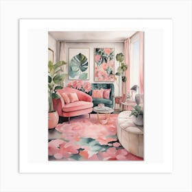 Pink Living Room Art Print