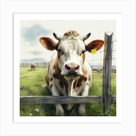 Cow Behind A Fence Art Print