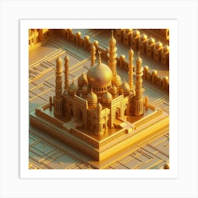 3D Arabic mosque in golden color 2 Art Print