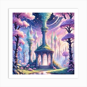 A Fantasy Forest With Twinkling Stars In Pastel Tone Square Composition 277 Art Print