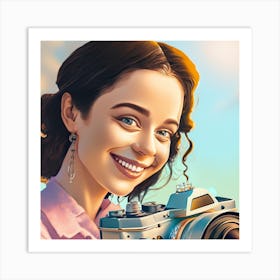 Portrait Of A Woman Holding A Camera Art Print