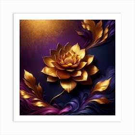 Golden Lotus Flower On Purple Background Art Print