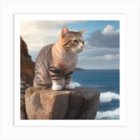 Cat On Rock Art Print