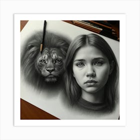 Girl And A Lion Art Print