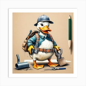 Duck With Tools Art Print