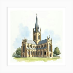 Watercolor Scene Of The Lincoln Cathedral, Capturing Its Gothic Grandeur And Historic Significance Art Print