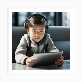 Boy Listening To Music Art Print