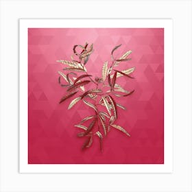 Vintage Sweetfern Botanical in Gold on Viva Magenta n.0758 Art Print