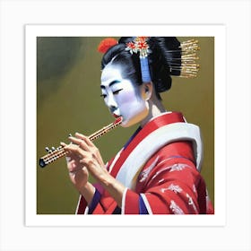 Geisha and Flute Art Print