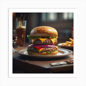 Hamburger On A Plate 150 Art Print