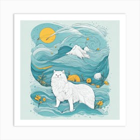 White Cat In The Waves Art Print