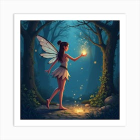 A Fairy Casting A Spell With Glowing Sparkles In A Twilight Forest 1 Art Print