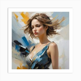 Woman In A Blue Dress Art Print