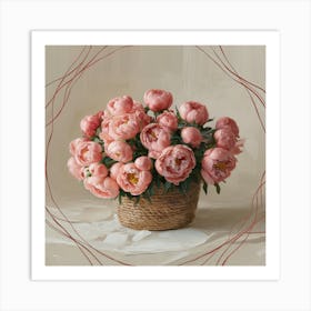 Pink Peonies In A Basket 2 Art Print