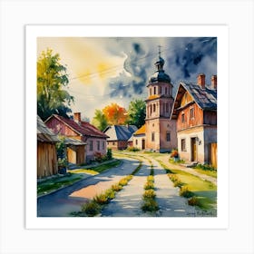 Watercolor Of A Village Art Print