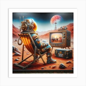 Astronaut In Tv Chair on mars 2 Art Print