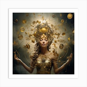 Golden Woman With Gold Coins Art Print